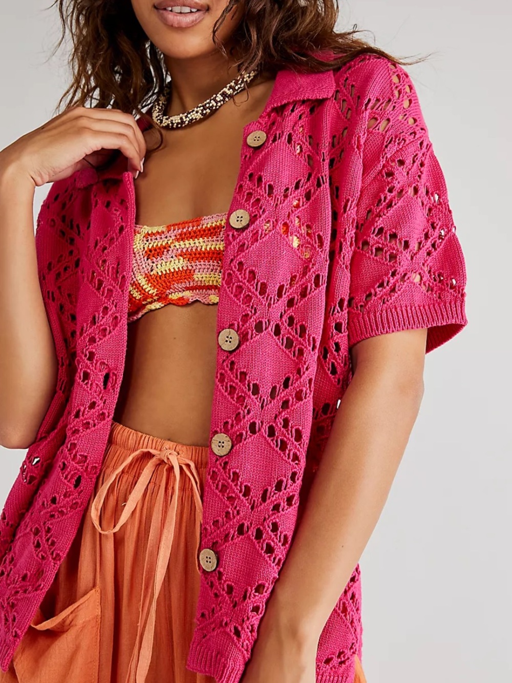 Free people beach Emily Fauxchet Cardigan pink medium
